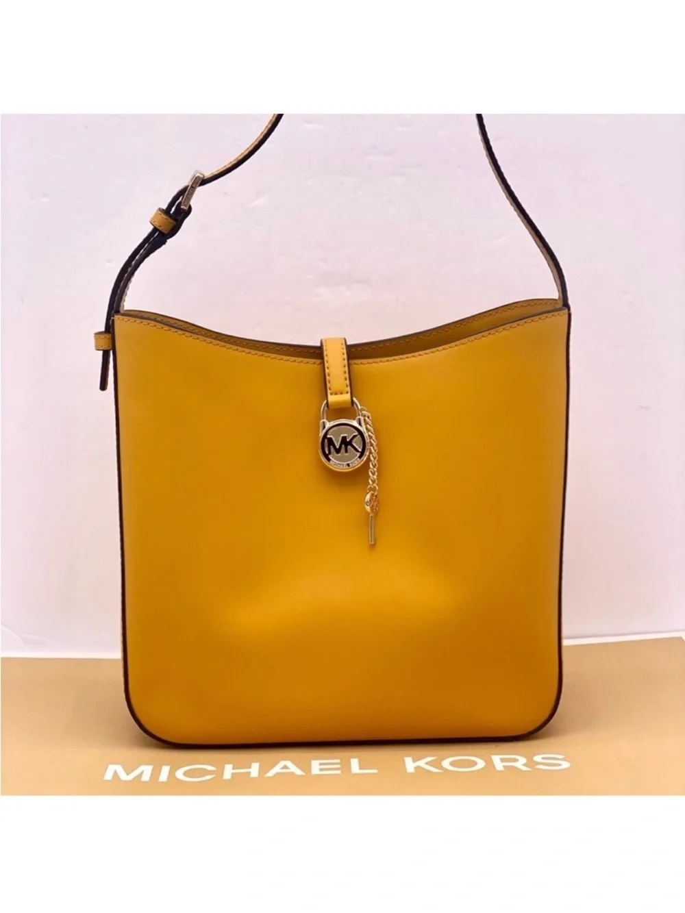 Michael Kors Yellow Leather Shoulder Tote with MK Charm